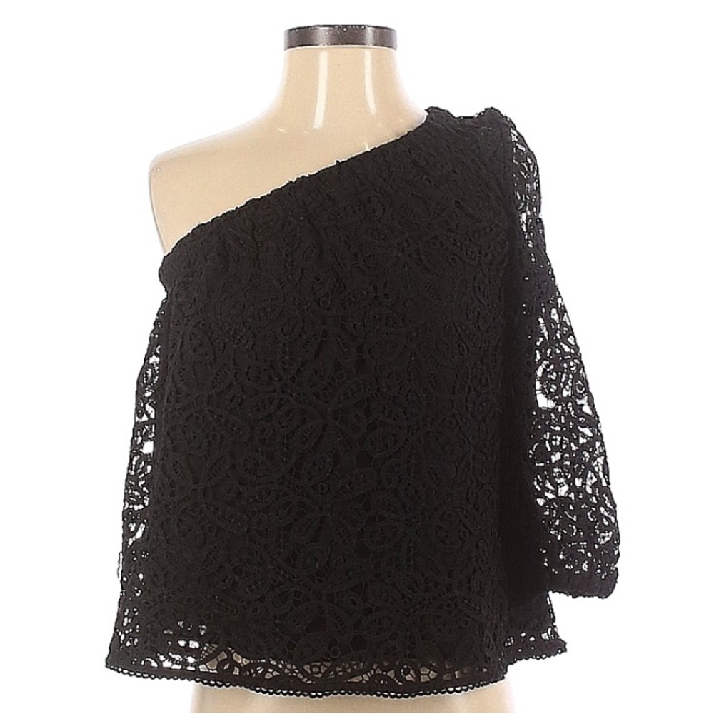 Rebecca Minkoff Black Lace Asymmetric one shoulder Blouse